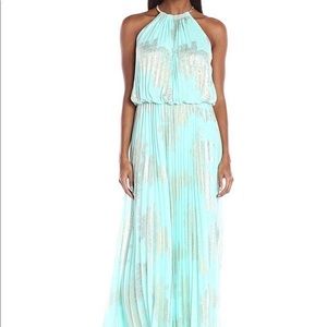 MSK Metallic-Print Pleated Blouson Gown Prom/Formal